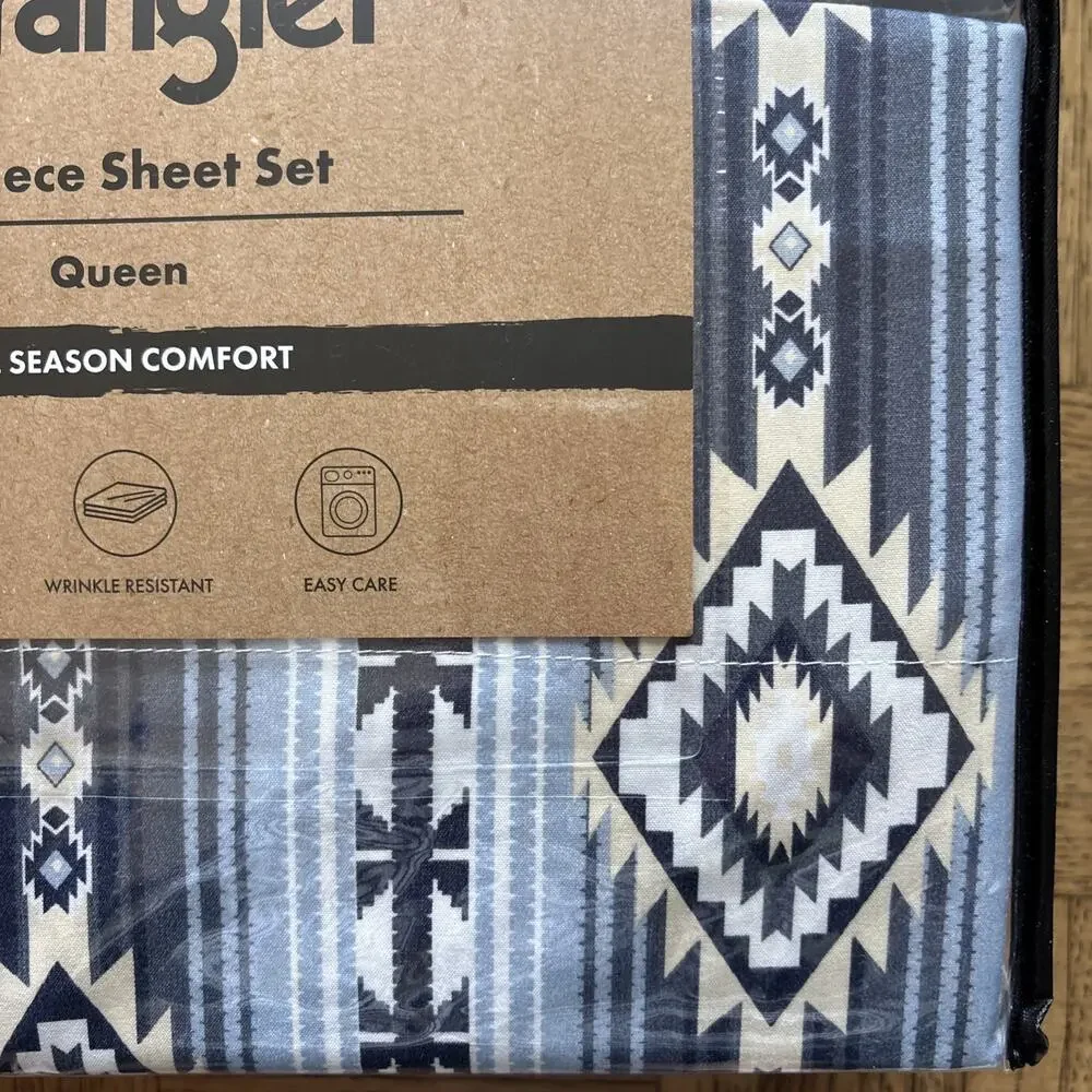 Wrangler Queen Sheet Set Ryder Aztec Blue Southwestern Geometric 6 pc Set Cowboy